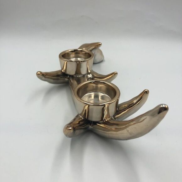 Antler Votive 2 Candle holder Silver/Gold Tone Metal Tabletop Shelf Décor Deer - Picture 9 of 13